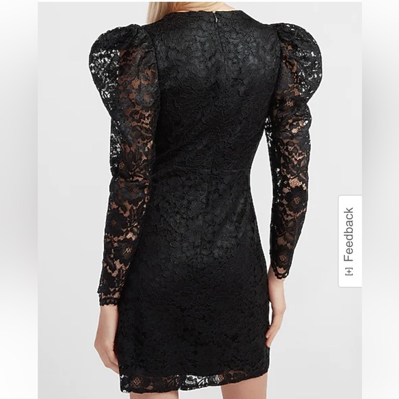 Express Lace Puff Sleeve Fit And Flare Dress Black Size Small - Picture 2 of 12